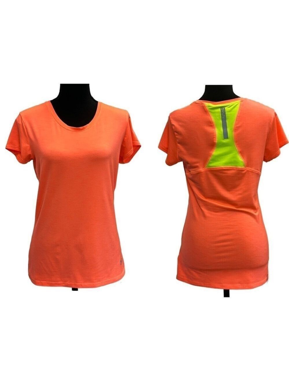 Under armour heat gear semi fitted neon orange yellow short sleeve running
